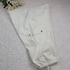 Tommy Hilfiger Women's White Cargo Drawstring Cropped Cotton Blend Pants [SIZE 2